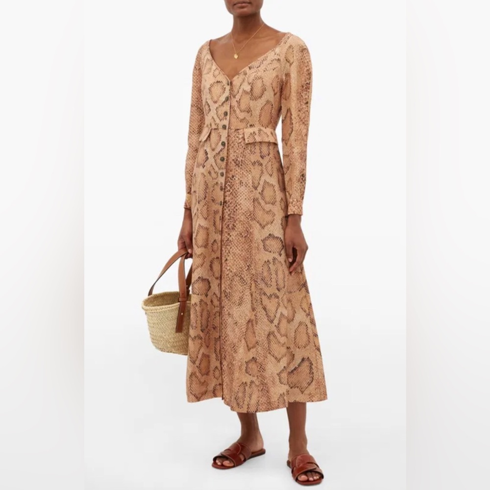 Silvana Dress Snake MARA HOFFMAN Button Down Shirt Dress Long Sleeves SZ 14